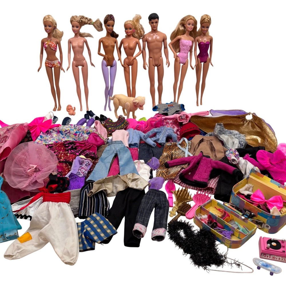 Vintage Y2K Barbie and Ken Lot of‎ 7 Dolls 1 Dog 1 Baby Lots of Clothing